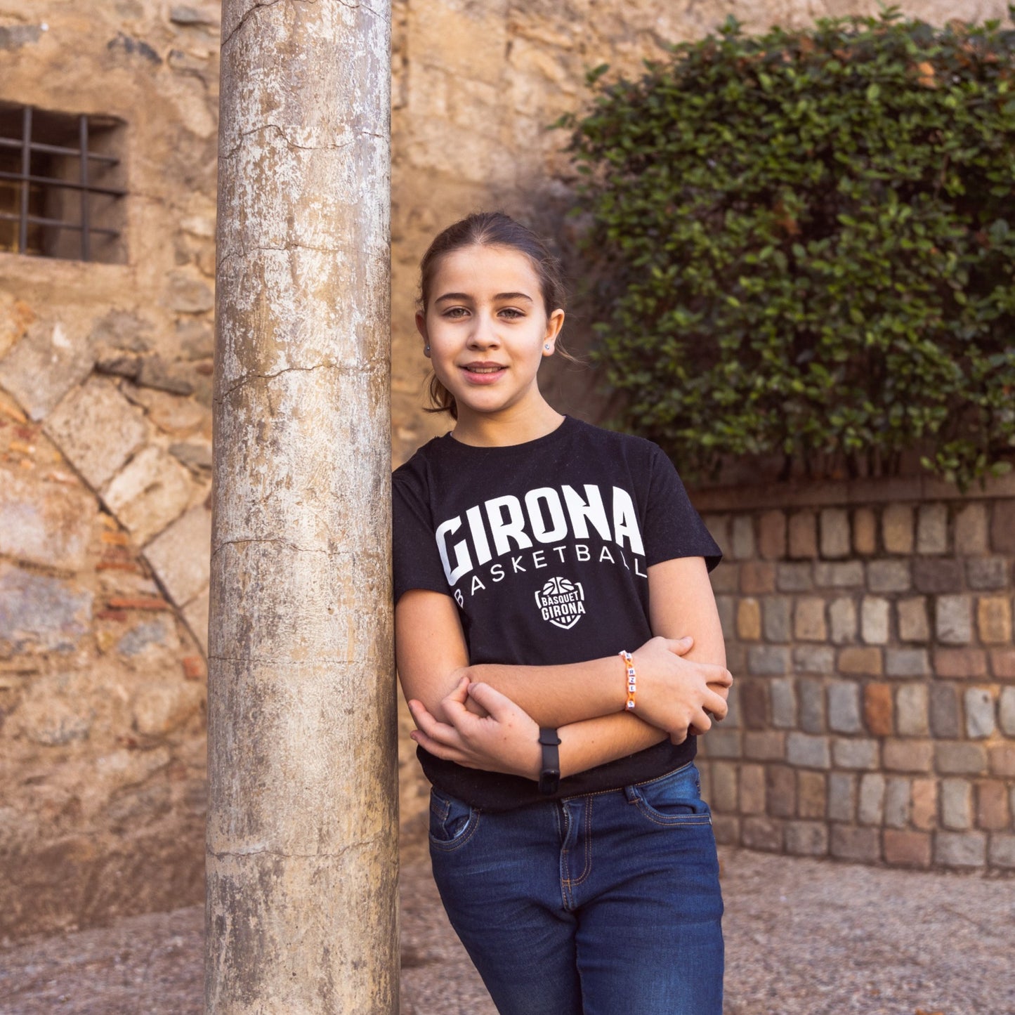 Camiseta Algodón Orgánico Bàsquet Girona Negra Junior