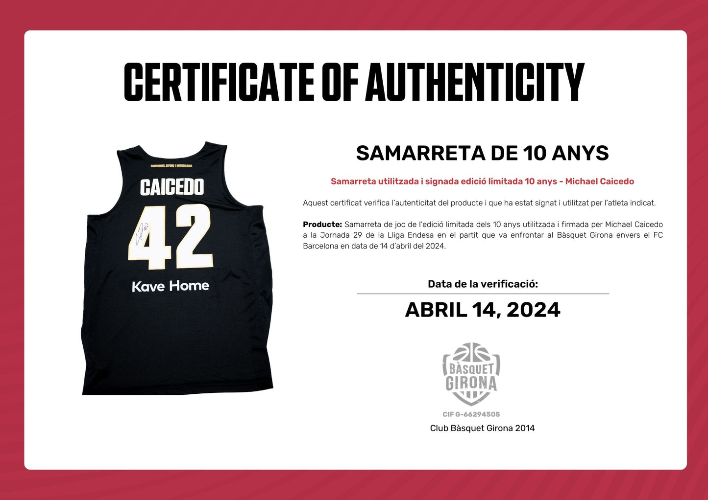 Michael Caicedo -  Samarreta signada 10 Anys