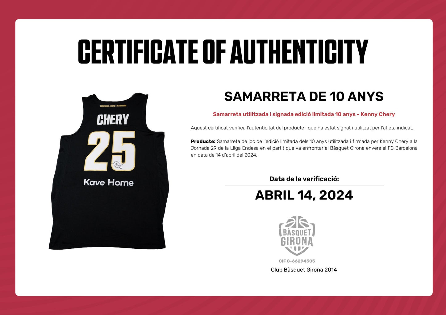 Kenny Chery -  Samarreta signada 10 Anys